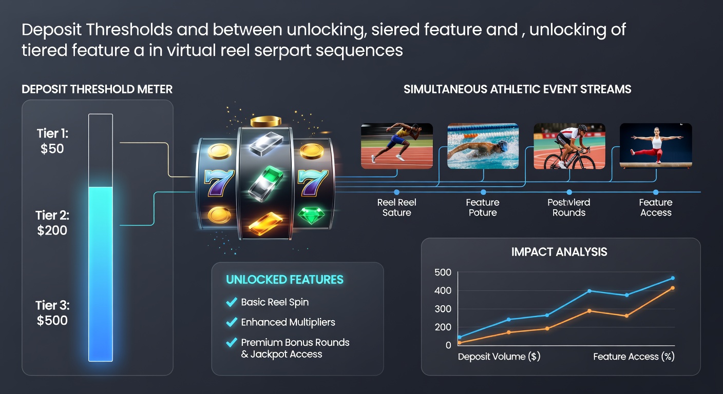 Infographic showing deposit tiers unlocking progressive features in virtual slot reels alongside live sports betting streams