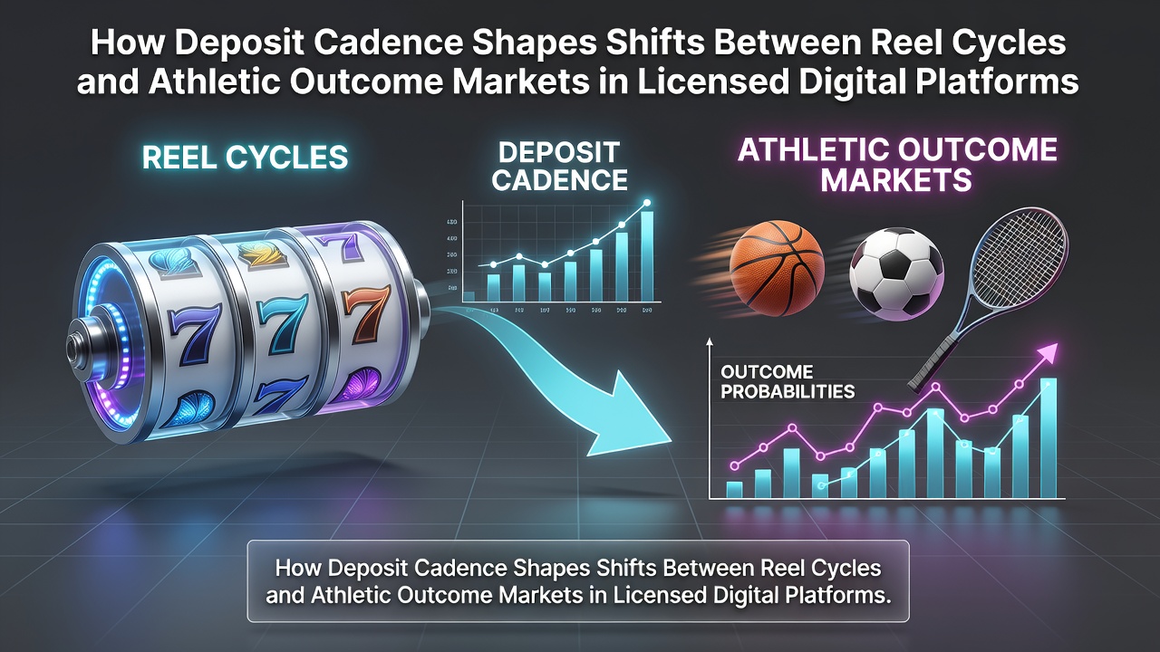 Digital platform interface displaying reel cycle games alongside athletic outcome betting options with deposit timing indicators