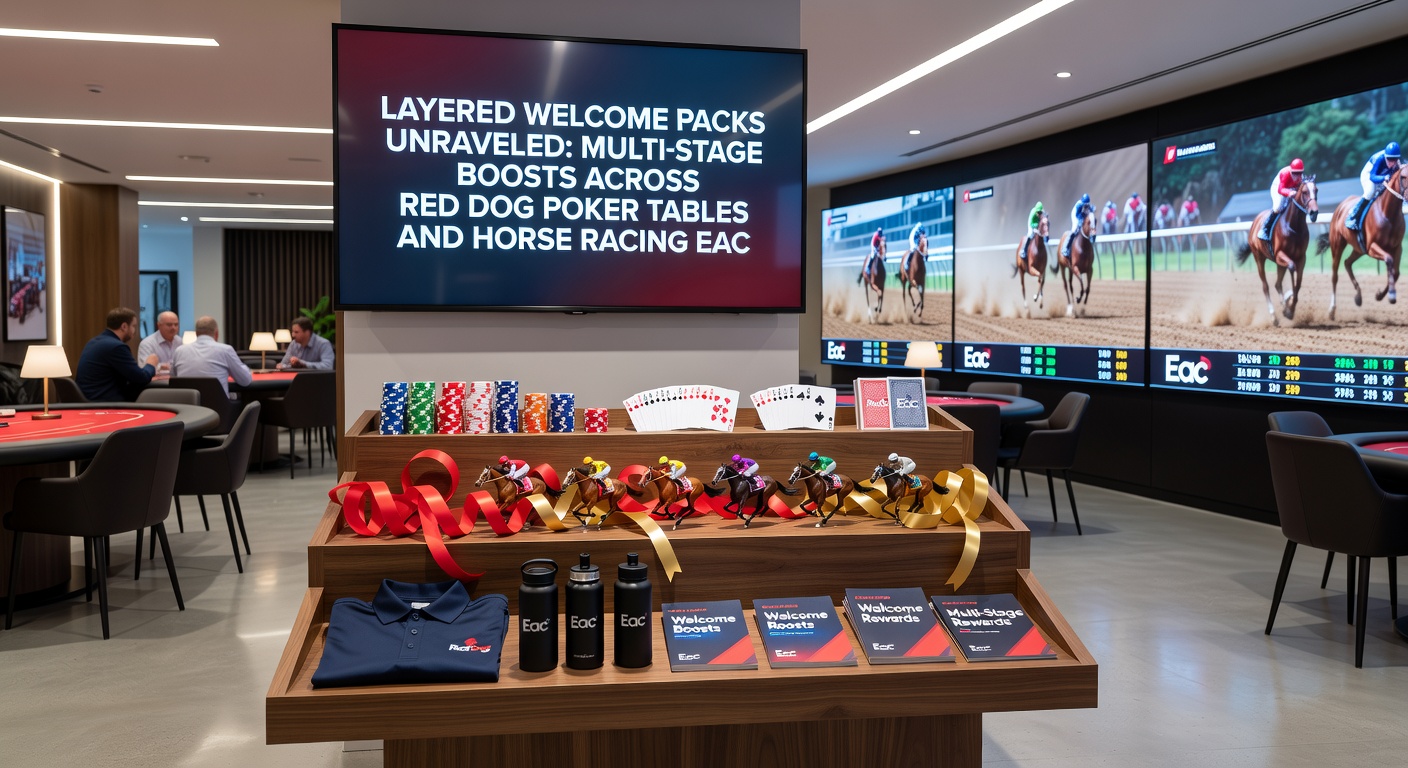 Horse racing each-way bet interface with overlaid welcome pack bonus stages