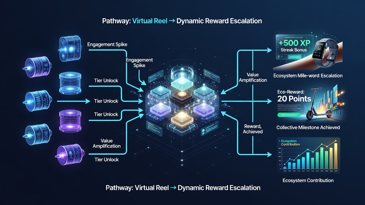 Flowchart illustrating reward tier progression between virtual reels and sports betting via payment confirmations