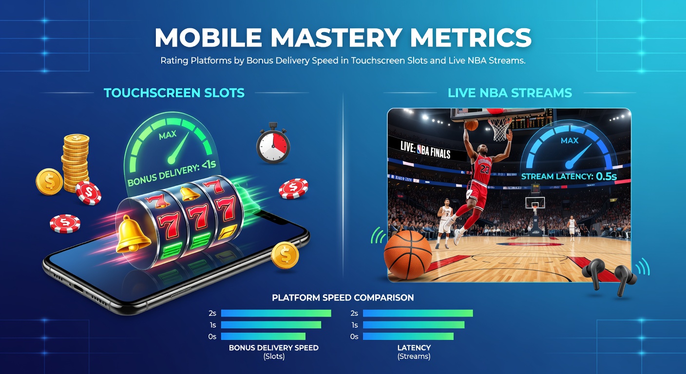 Mobile phone displaying a touchscreen slot game with bonus features activating instantly alongside a live NBA stream in split-screen view