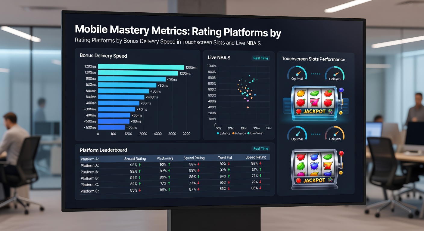 Comparative chart on a tablet screen showing bonus delivery speeds for various platforms during NBA live streams and slot sessions, with graphs highlighting top performers in April 2026