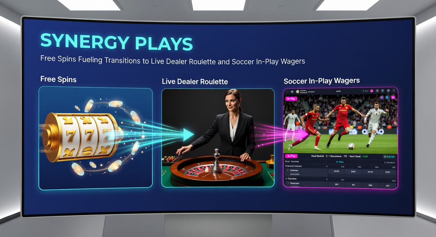 Dynamic split-screen of slot free spins payout leading to live soccer in-play betting dashboard and roulette table