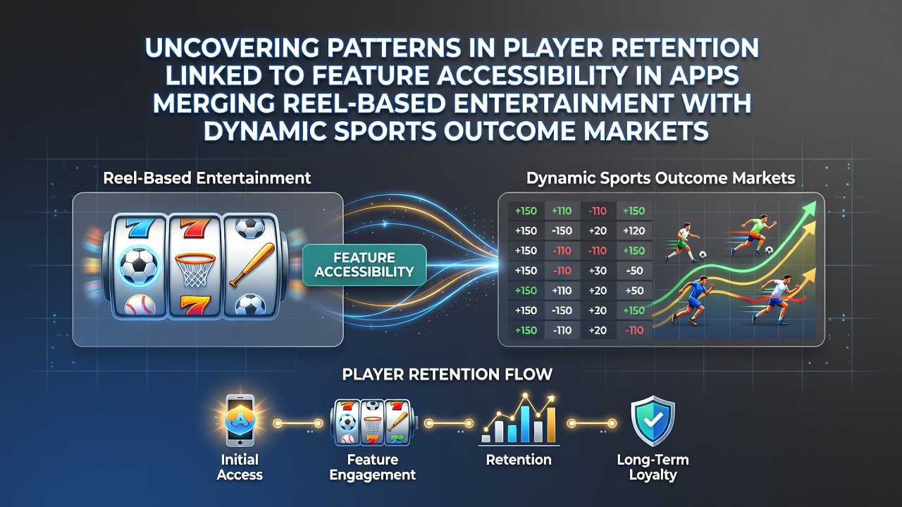 Infographic showing player retention metrics across reel and sports outcome apps with accessibility indicators