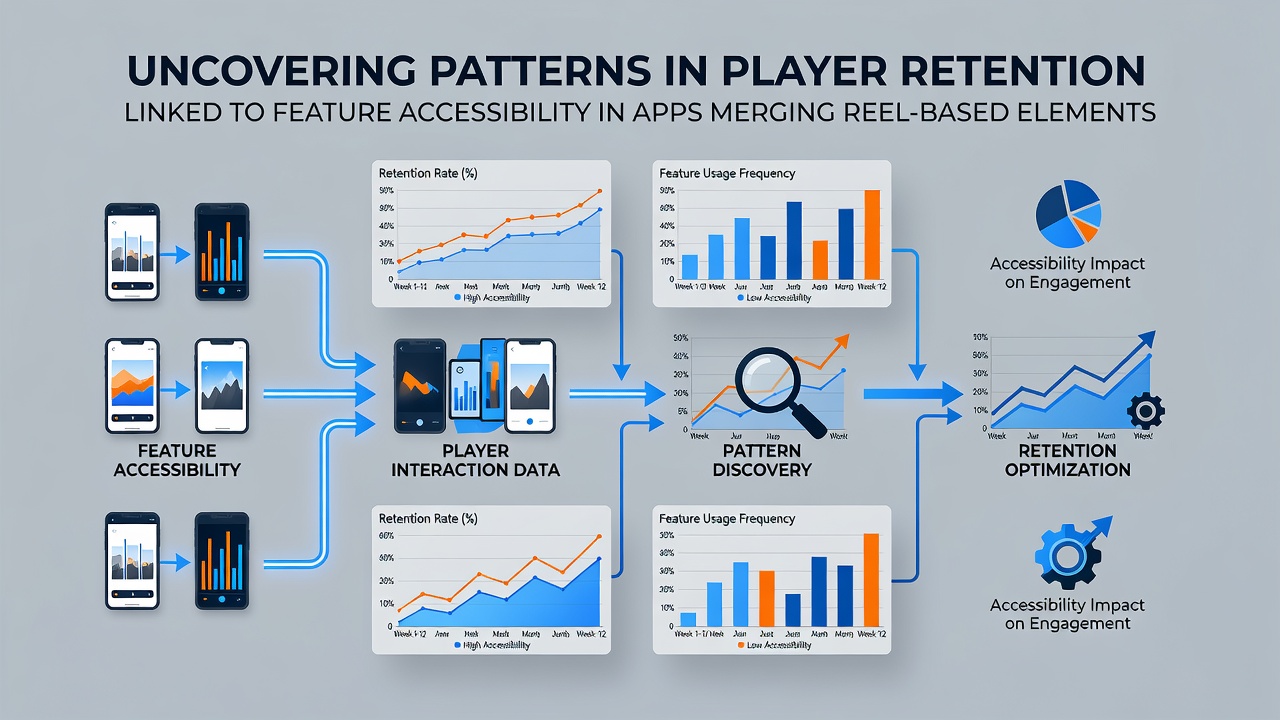 Chart displaying retention curves for hybrid reel and sports apps segmented by accessibility features